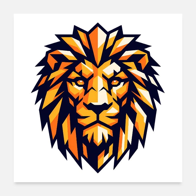 Lion Géométrique Orange Noir Poster 60 x 60 cm