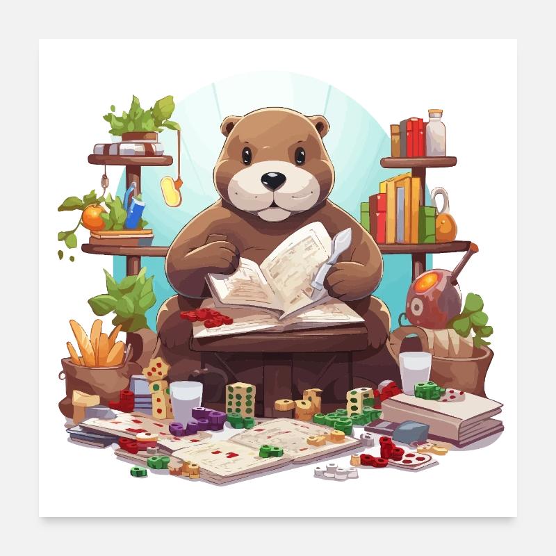 Loutre de lecture dans une aventure de lecture Poster 60 x 60 cm
