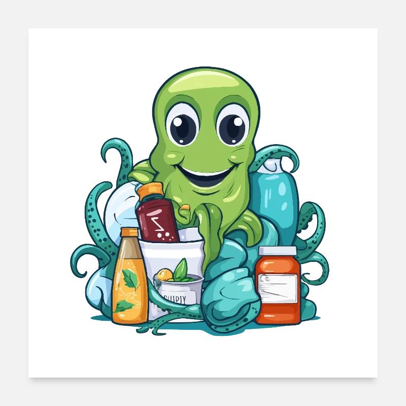 Oktopus Einkaufsglück Poster 60x60 cm