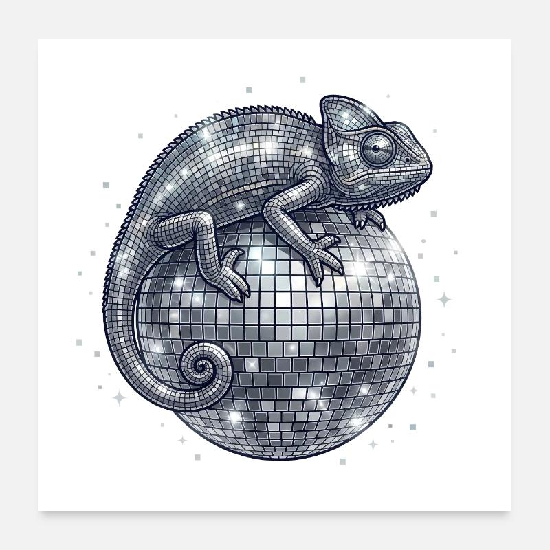 Caméléon sur la boule disco Poster 60 x 60 cm