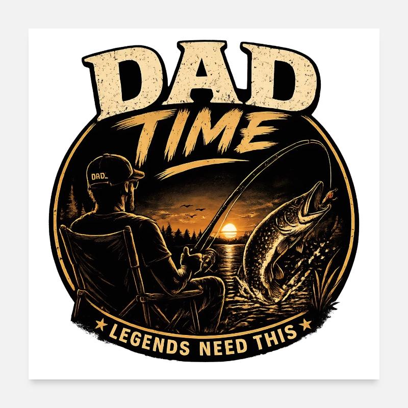 Dad Time Angelshirt – Pike Strike Sunset Poster 60x60 cm