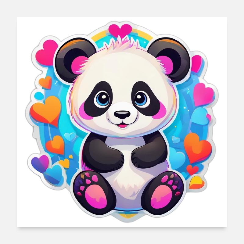 Panda Coeur Arc-en-Ciel Poster 60 x 60 cm