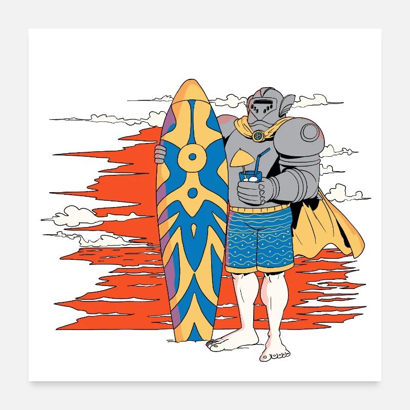 Chevalier surfeur dans le soleil couchant Poster 60 x 60 cm