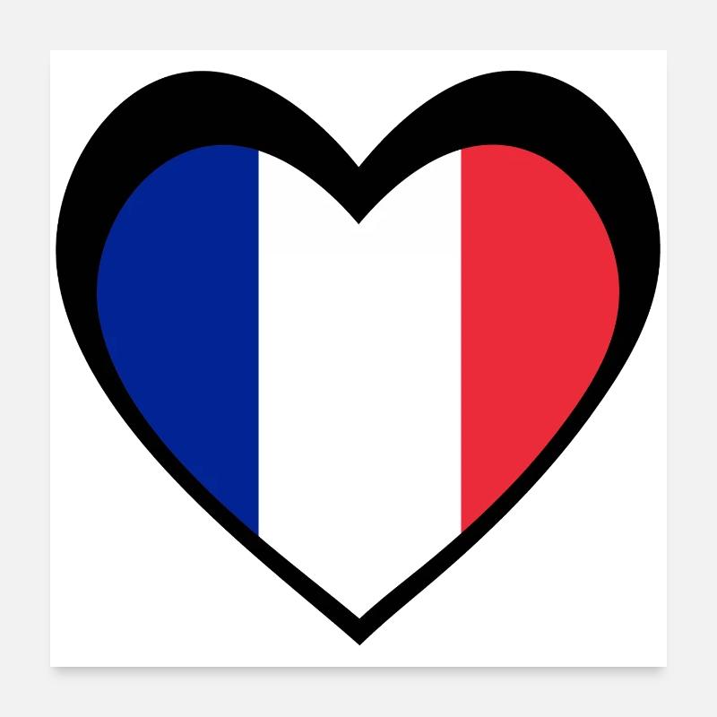 Cœur Drapeau Français Noir  Poster 60 x 60 cm