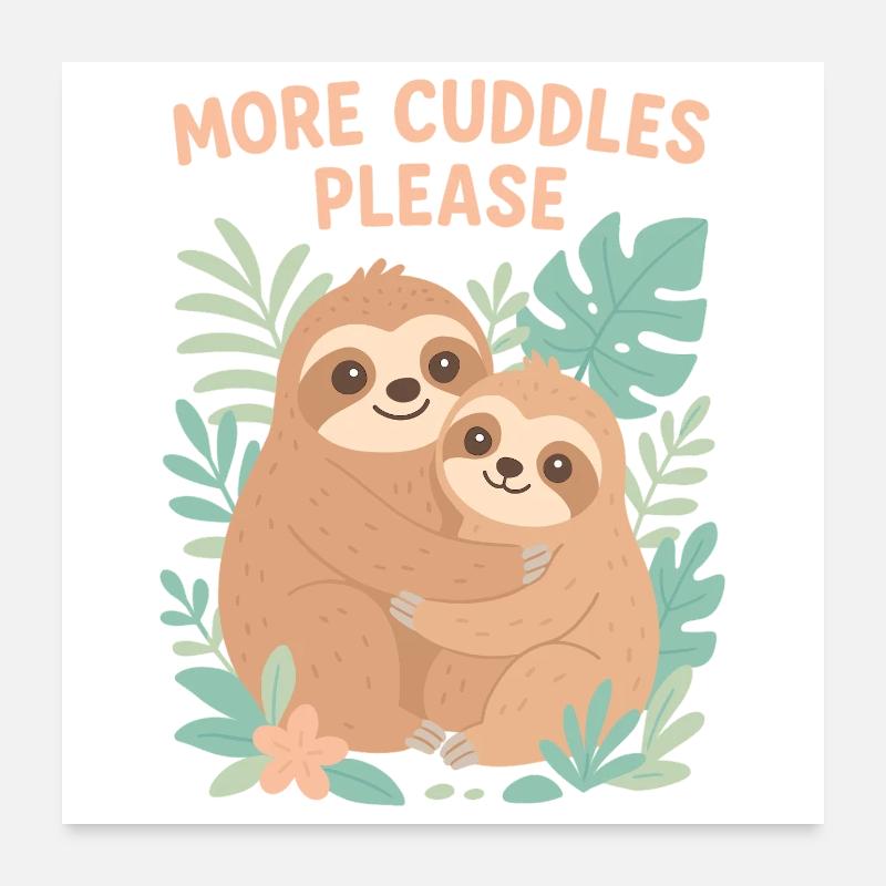 Cute Sloths: More Cuddles Please Design Poster 24" x 24" (60x60 cm)