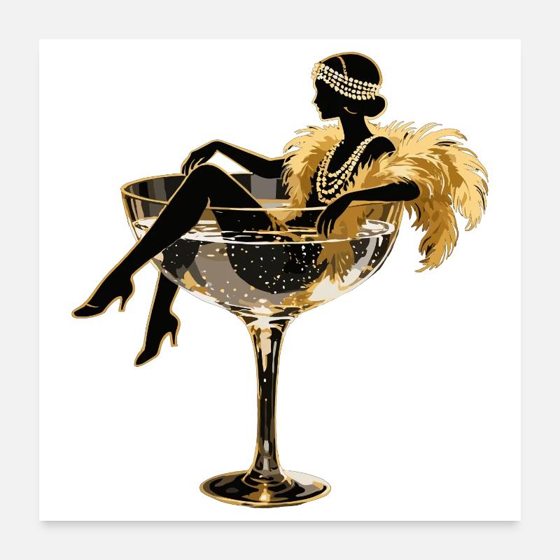 Élégance dorée : Fille Flapper dans un verre Poster 60 x 60 cm