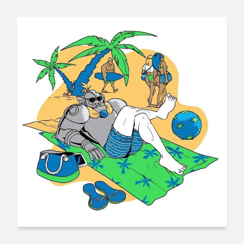 Chevalier Détendu sur Plage Tropicale Poster 60 x 60 cm