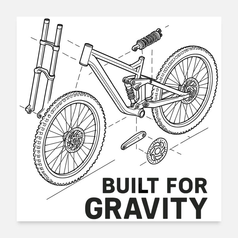 Built for Gravity: DH-Bike Exploded Drawing Poster 24" x 24" (60x60 cm)