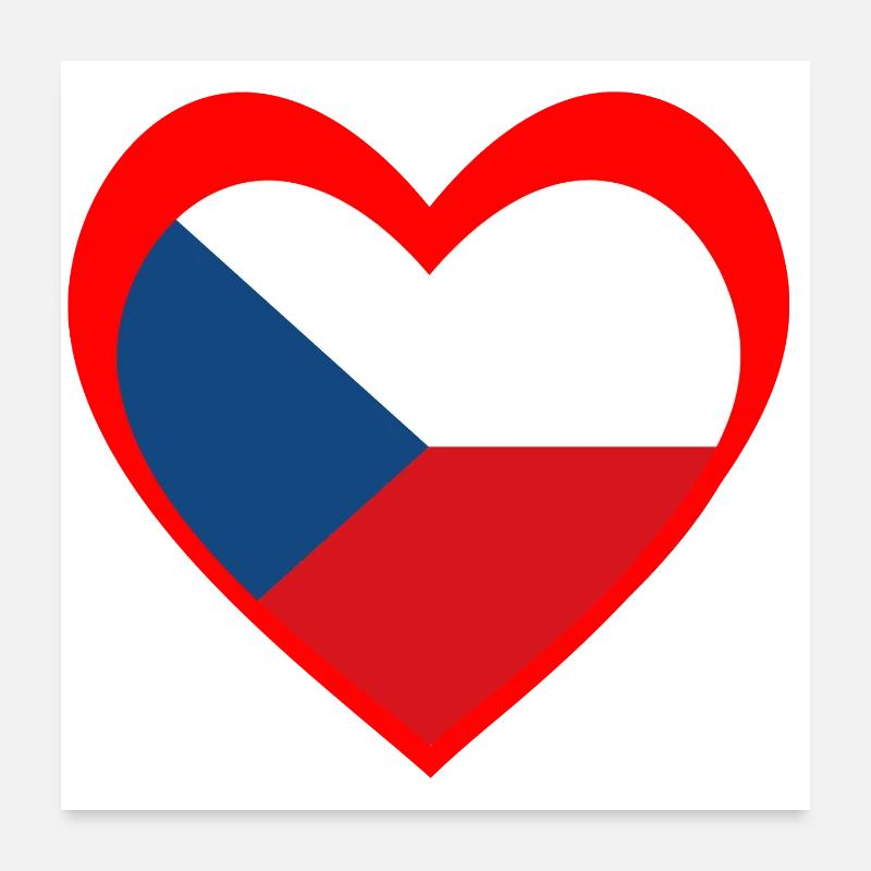Červené Srdce Česko Poster 60x60 cm