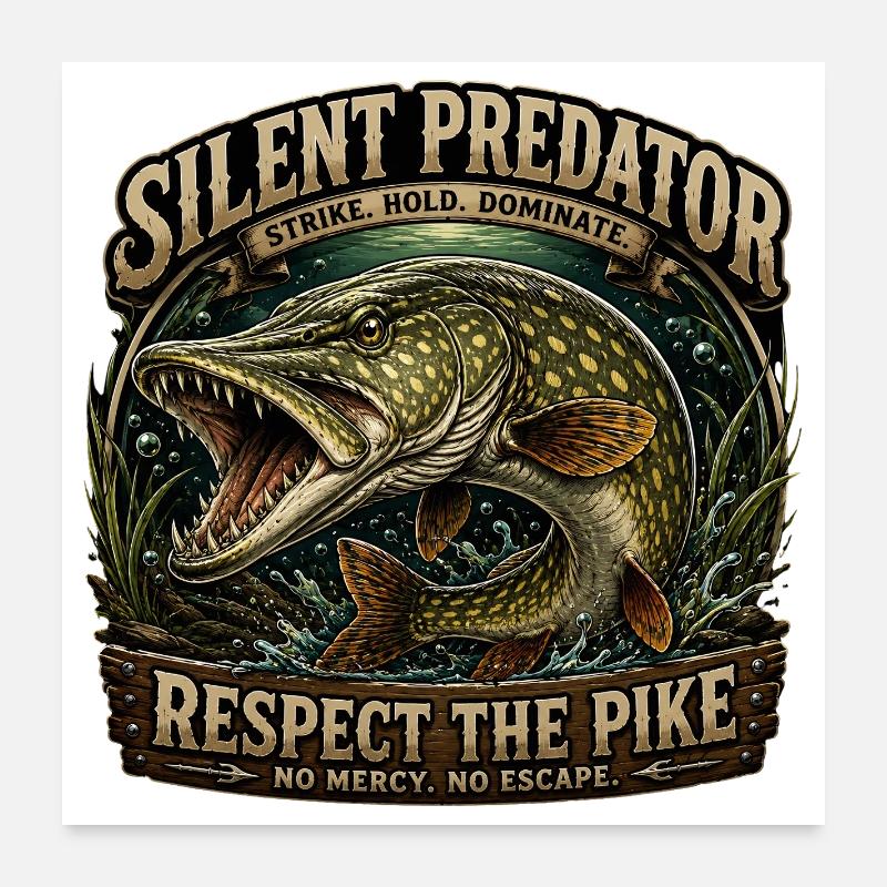 Silent Predator – Aggressives Hechtfang-Design Poster 60x60 cm