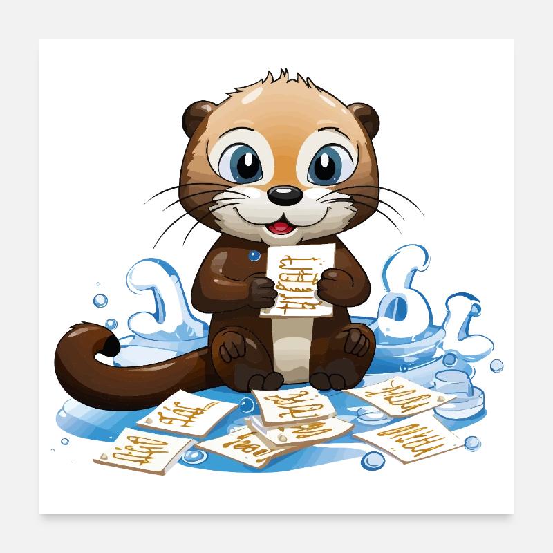 Otter mit Kochrezepte Karten Poster 60x60 cm