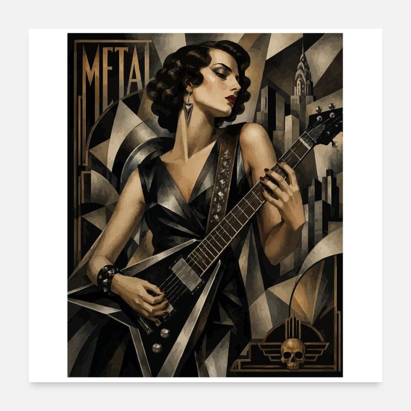 Gothic Gitarrenheldin Deco Stil Poster 60x60 cm