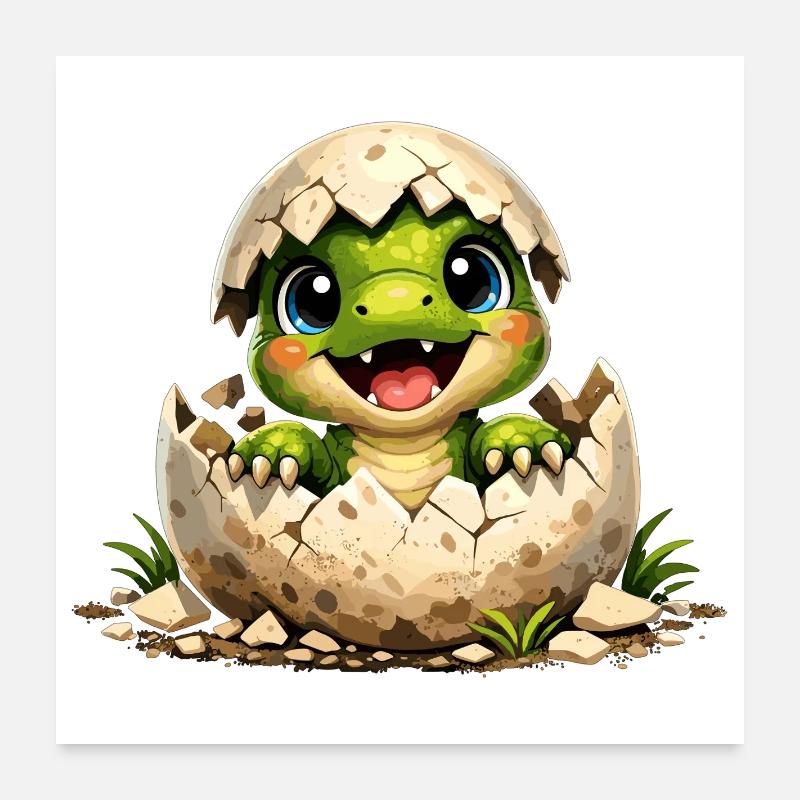 Un petit dinosaure mignon éclot de l’œuf Poster 60 x 60 cm