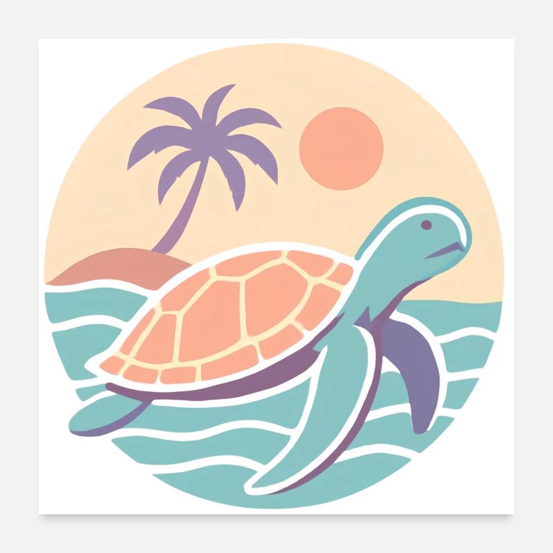 Tortue rétro sur la plage Poster 60 x 60 cm