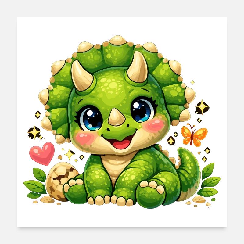 Tricératops mignon – Petit bébé dinosaure Poster 60 x 60 cm