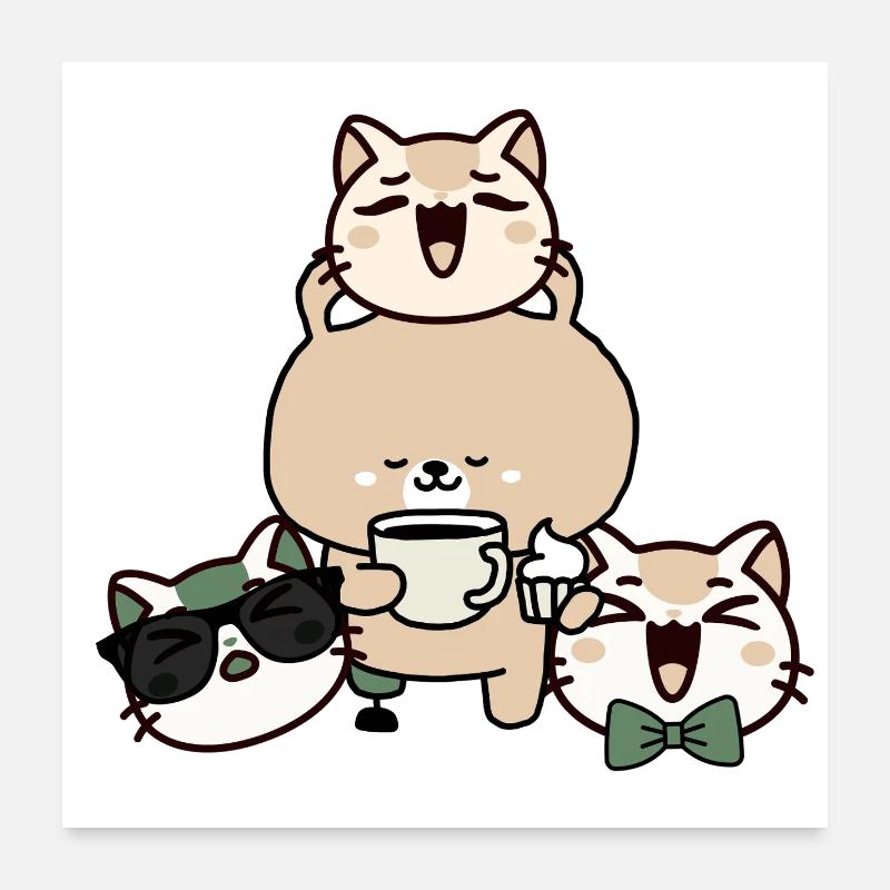 Cute Bear with Leg Prosthetic, Coffee and Cupcake Poster 24" x 24" (60x60 cm)