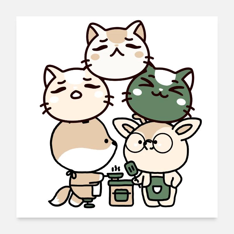 Fuchs mit Prothese und Reh: Kawaii Kitchen Poster 60x60 cm