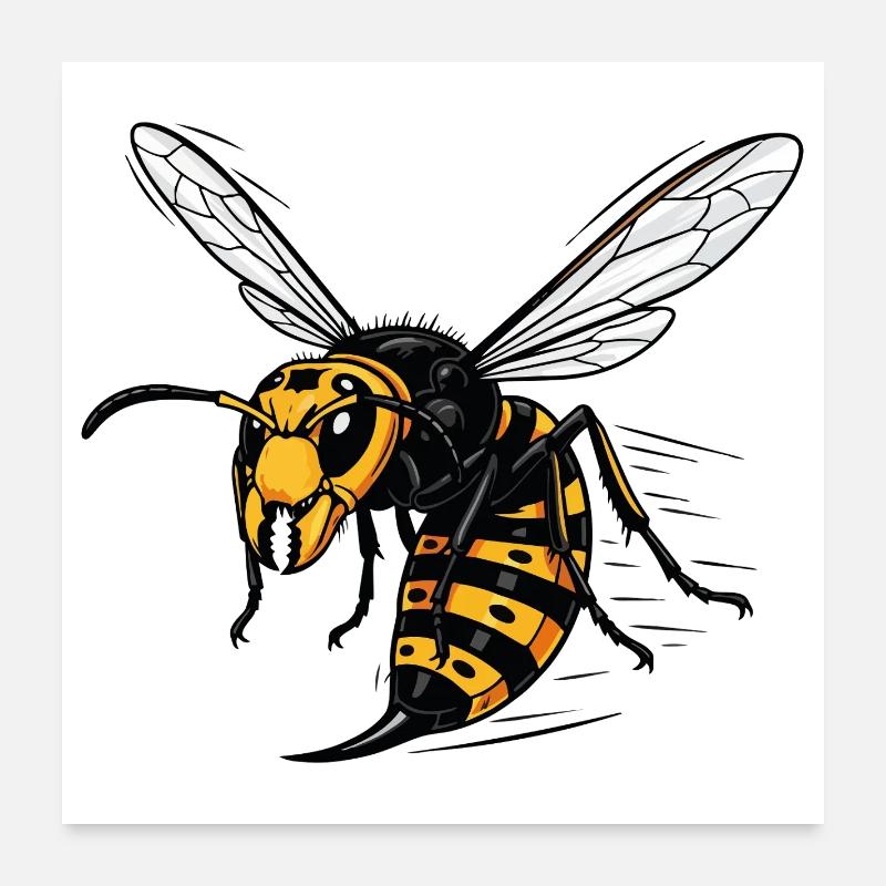 Frelon Géant Danger Sting Giant Hornet Noir Poster 60 x 60 cm