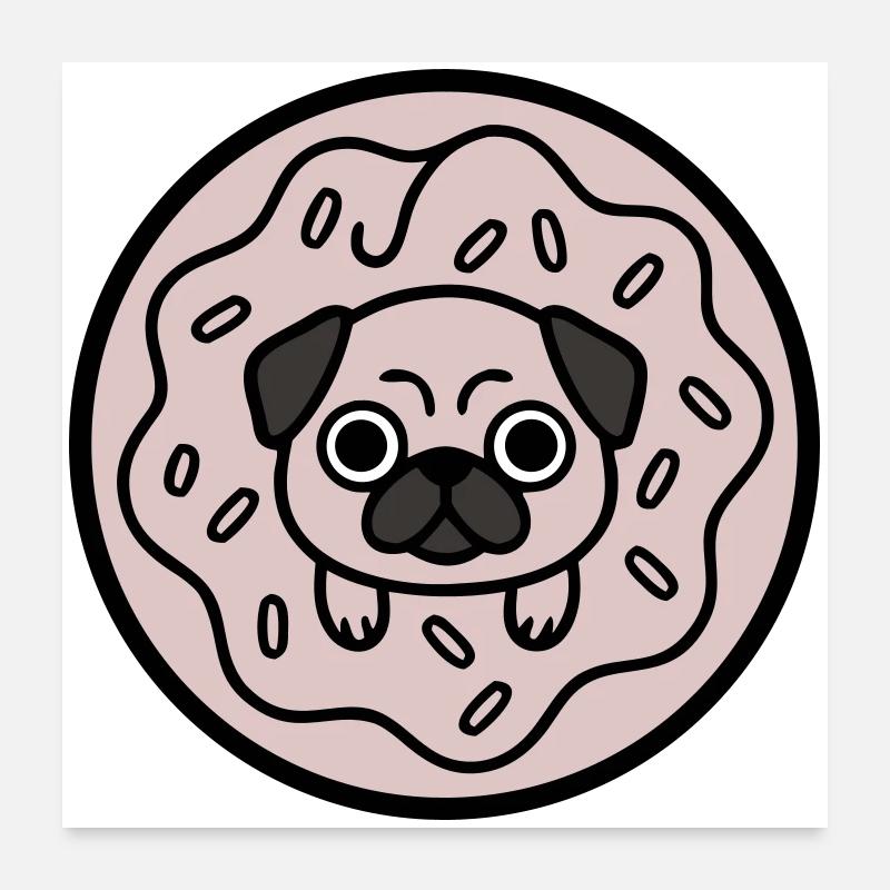 Mops Hund Donut Süßigkeiten Poster 60x60 cm