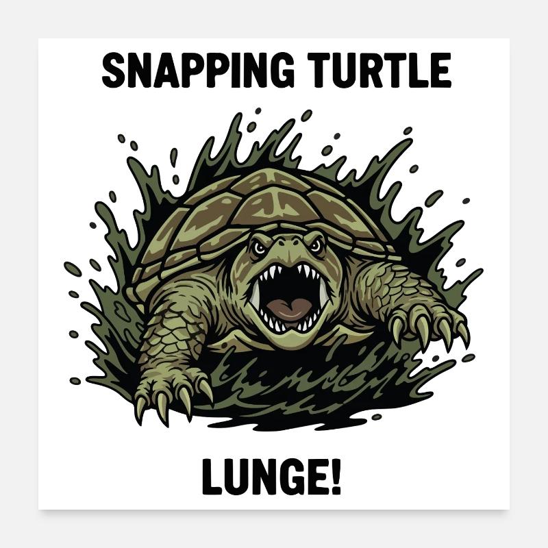 Tortue Serpentine Danger Lunge Snapping Turtle Poster 24" x 24" (60x60 cm)