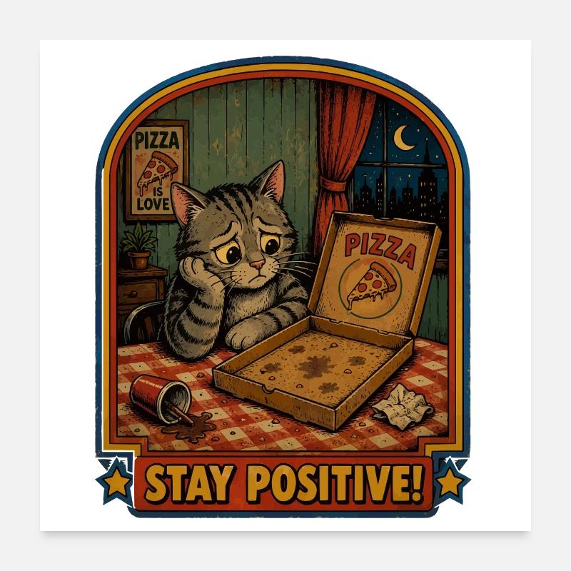 Soirée pizza : chat reste positif Poster 60 x 60 cm