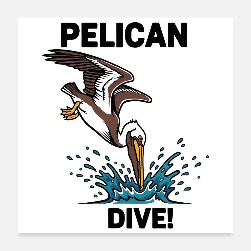 Brown Pelican Loon Sea Dive Pelican Poster 24" x 24" (60x60 cm)