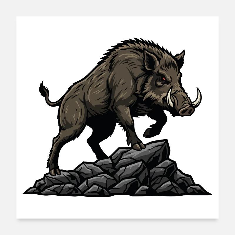 Wild Boar Boar Hunting Forest Poster 24" x 24" (60x60 cm)
