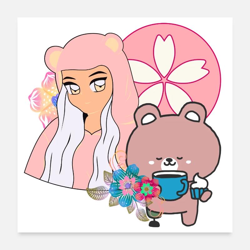 Kawaii Bear & Inclusive Tea Time Poster 24" x 24" (60x60 cm)