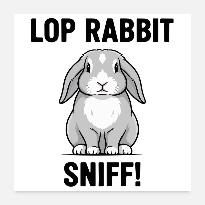 Lapin Bélier Sniff Lop Rabbit Gris - Poster 60 x 60 cm - blanc