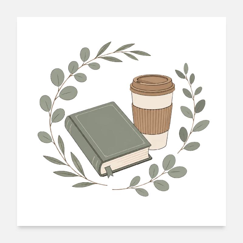 Buchfreundin Kapitel und Kaffee - Poster 60x60 cm - Weiß
