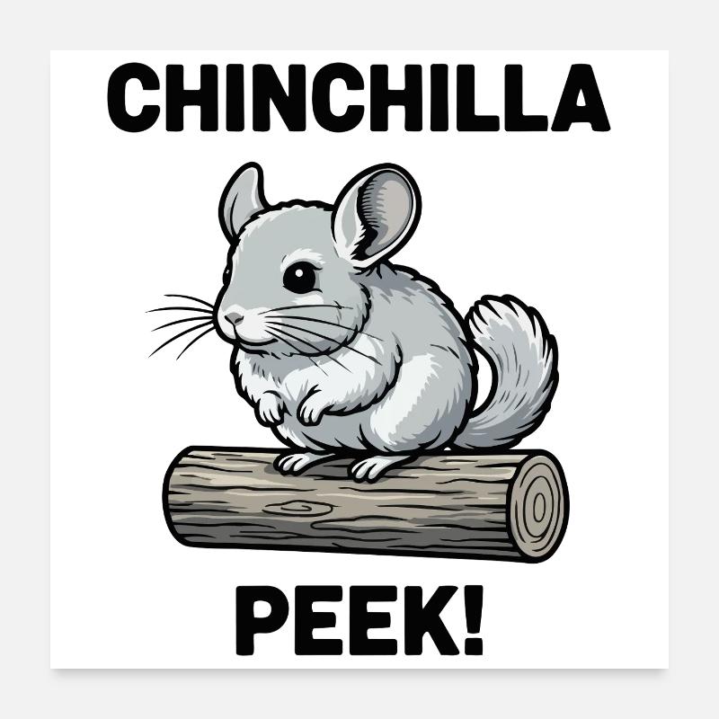 Chinchilla Peek Rongeur Fourrure Buche Poster 60 x 60 cm