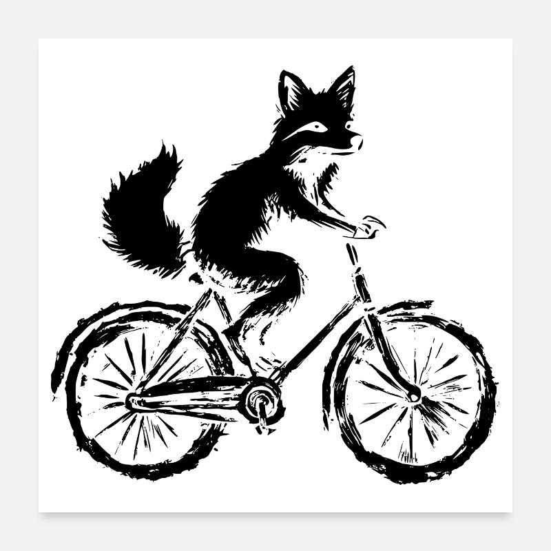 Funny Bicycle Fox Poster 24" x 24" (60x60 cm)