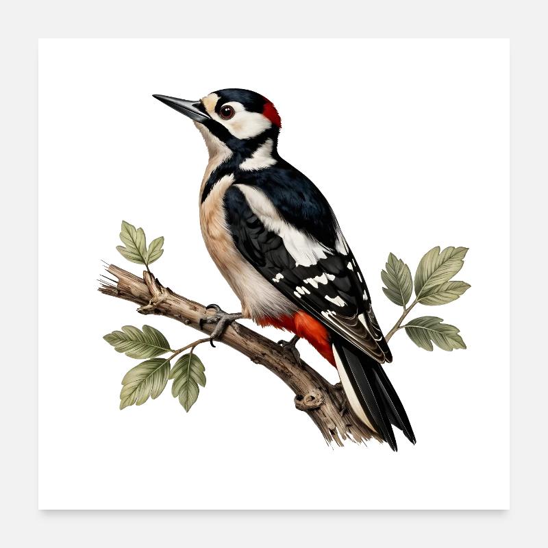 Great spotted woodpecker on branch Poster 24" x 24" (60x60 cm)