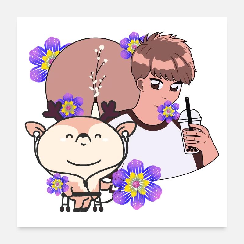 Bubble Tea et Cerf avec Walker Poster 60 x 60 cm