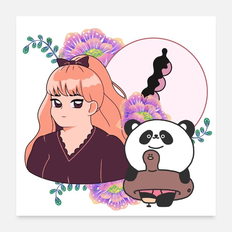 Manga-Mädchen und Panda mit Beinprothese - Poster 60x60 cm - Weiß