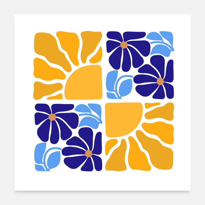 70s Retro Flowers & Sun Design Poster 24" x 24" (60x60 cm)