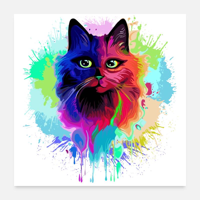 Éclaboussures psychédéliques psychédéliques de chat Poster 60 x 60 cm