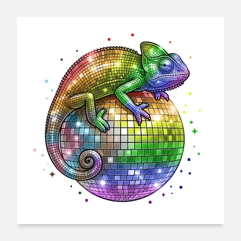 Chameleon on Globo Disco Progress Flag LGBT Poster 24" x 24" (60x60 cm)