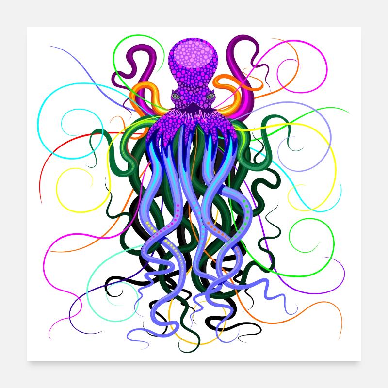 Creature psychédélique psychédélique des profondeurs de l’océan Octopus Poster 60 x 60 cm