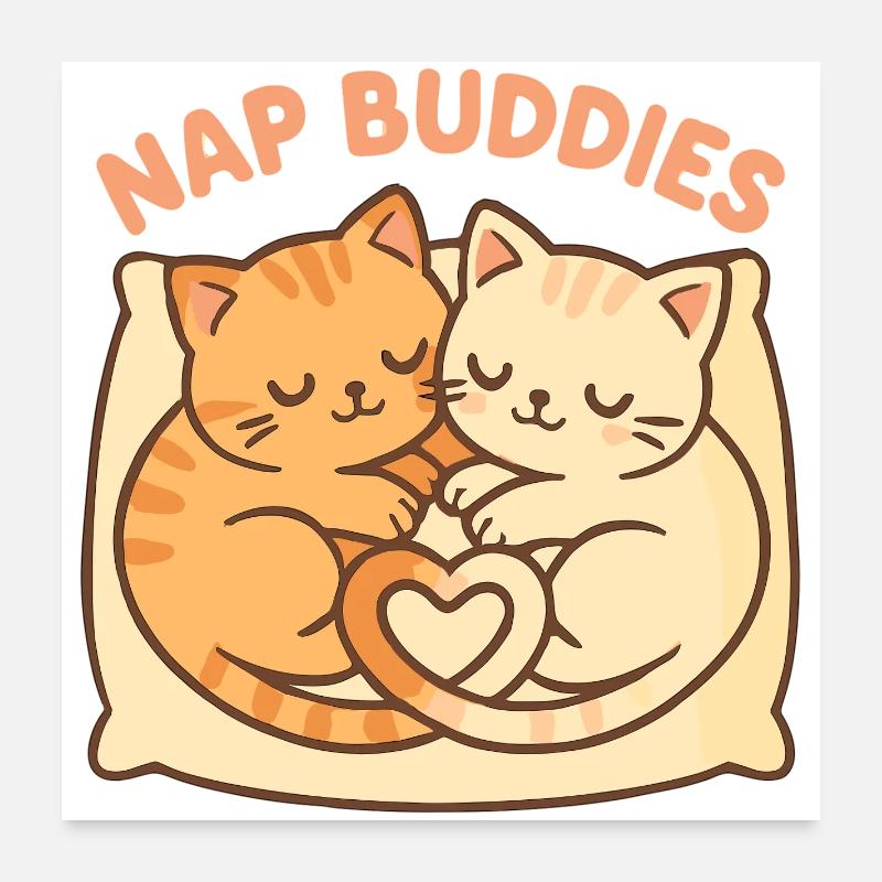 Süße Katzen Nap Buddies – Schlafen mit Herz Poster 60x60 cm