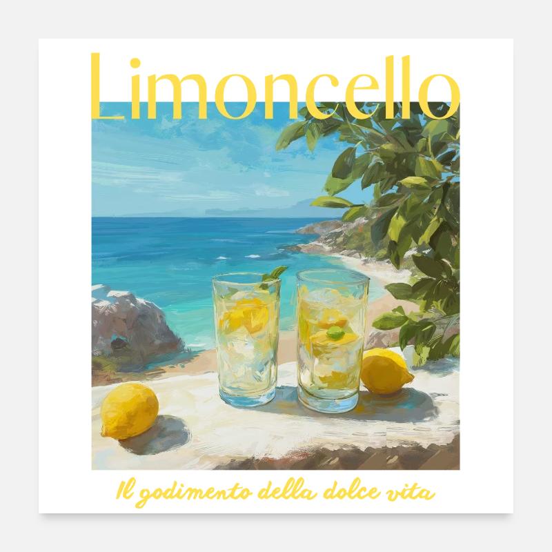 Limonecello am Strand - Poster 60x60 cm - Weiß