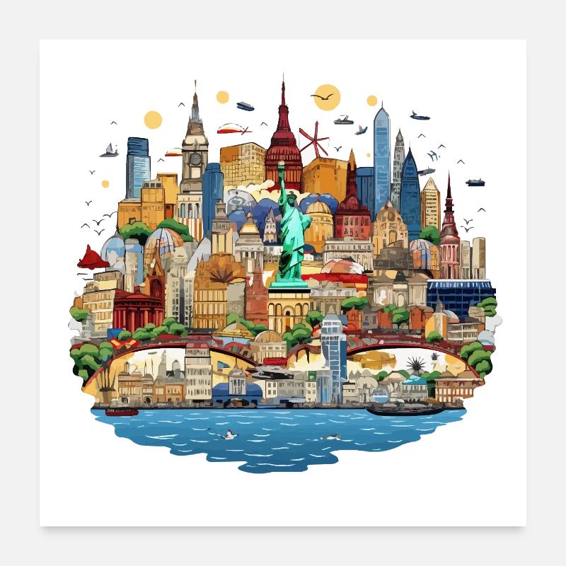 Weltstadt Skyline Kollage Poster 60x60 cm