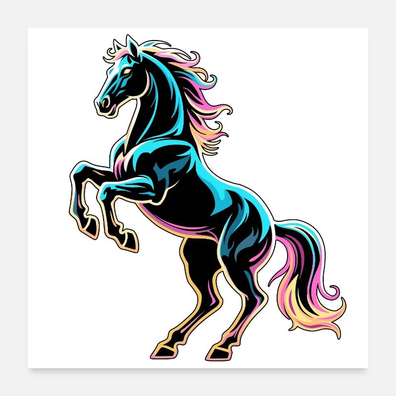 Pferdeneon Light Glitch Retro-Stil Poster 60x60 cm