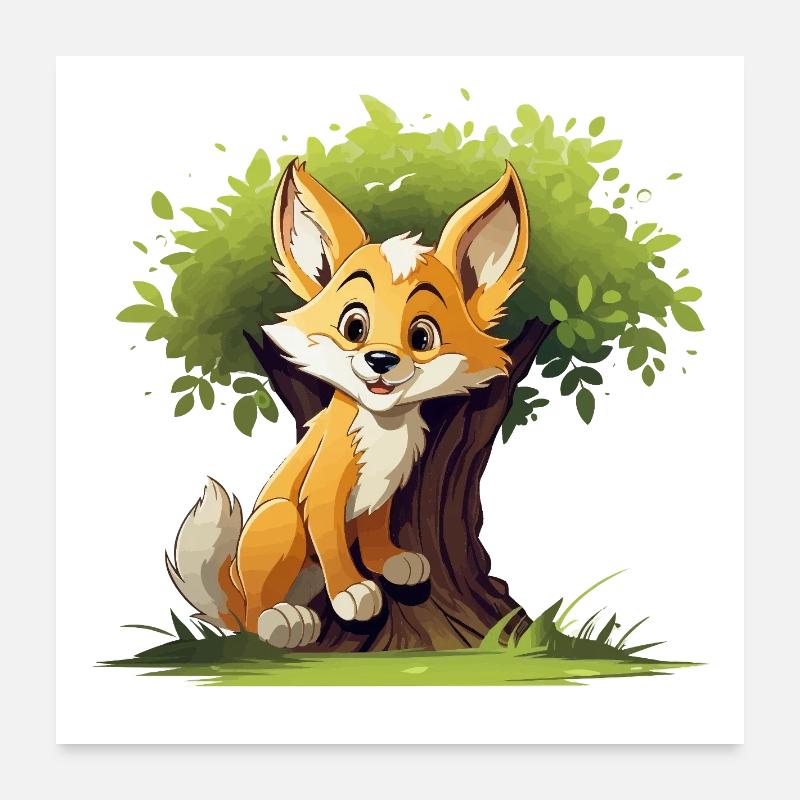 Fröhlicher Fuchs im Waldbaum Poster 60x60 cm