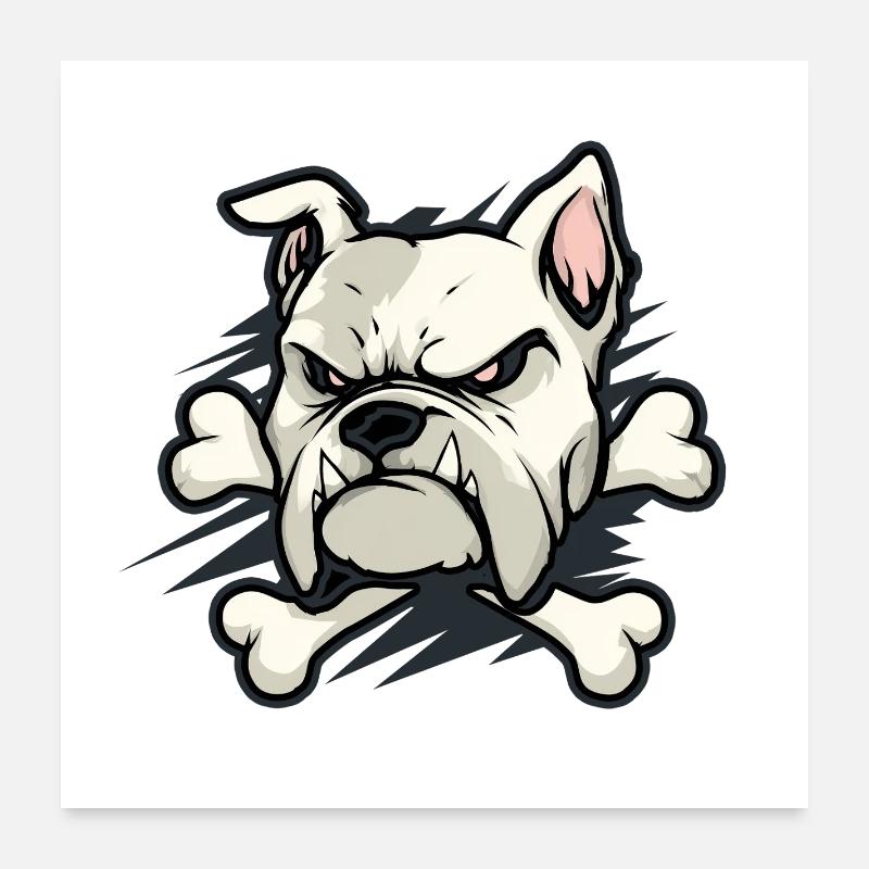 Bouledogue en colère avec os Poster 60 x 60 cm
