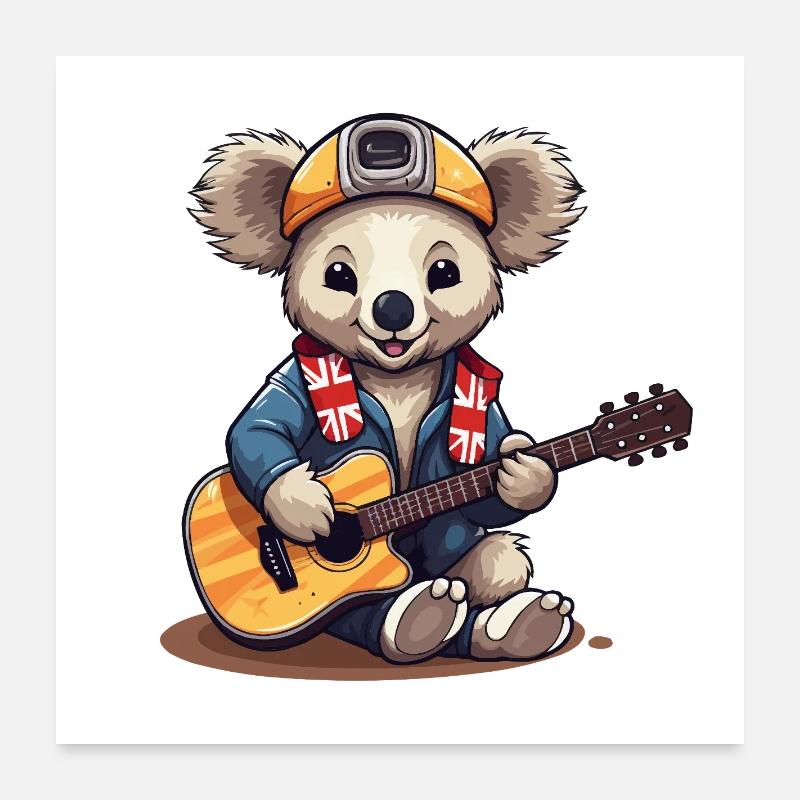 Guitariste rock koala en look aventure Poster 60 x 60 cm