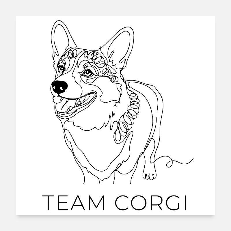 Team Corgi One Line Art Welsh Corgi Hund Poster 60x60 cm