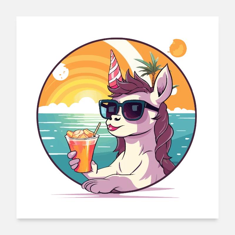 Fête des Lamas du Coucher du Soleil Poster 60 x 60 cm