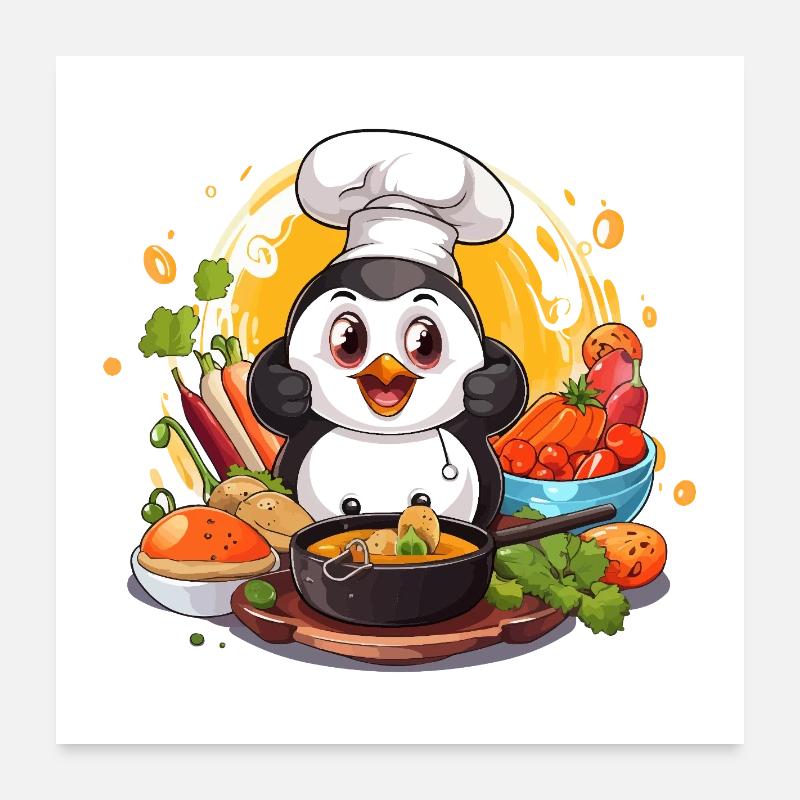 Küchen-Pinguin Kochkunst Poster 60x60 cm