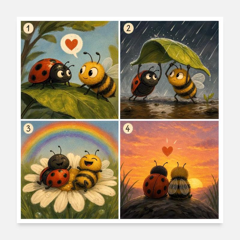 Ladybug und Bee: Ein süßer erster Moment Poster 60x60 cm